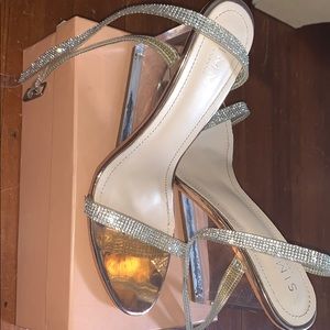 Clear wedge heel strappy diamonte shoe